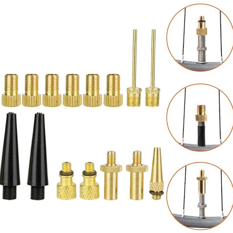 Koper Inflator Pomp Nozzle Kit Valve Adapter Tube Fiets Valve Adapters Voor Road &amp; Mtb &amp; Fixie Bike Tire Pomp