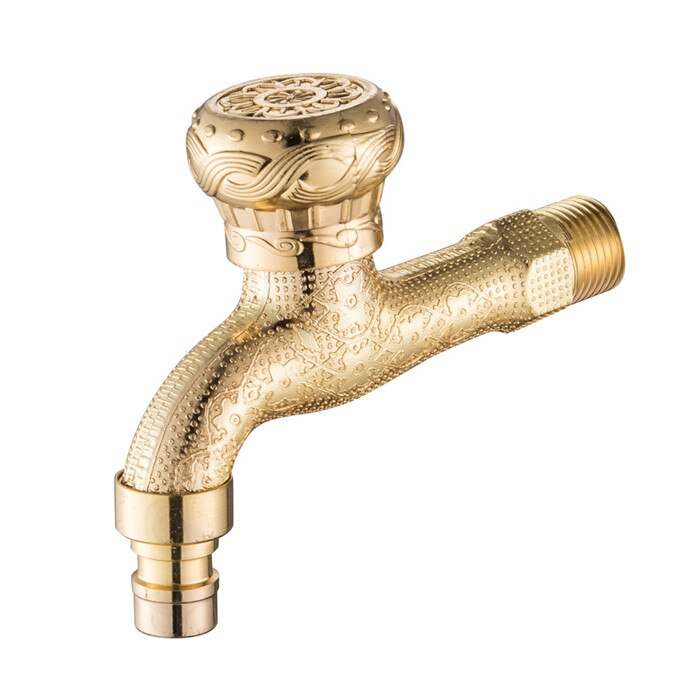 Carved Wall Mount Zinc Golden Water Wall Small Taps Decorative Garden Faucet Long Washing Machine Water Tap Basin Bibcock MCI: Mci-B021