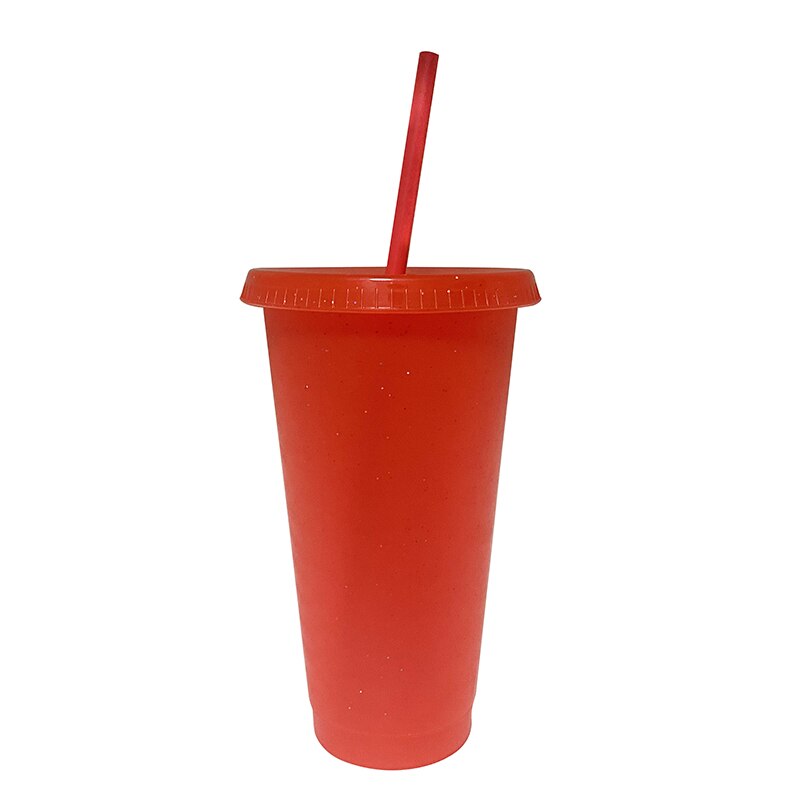 Tasse de voyage créative en plastique avec paille, 5 pièces, 700ml, pour boisson fraîche, café, jus de thé, Smoothie, réutilisable: orange red