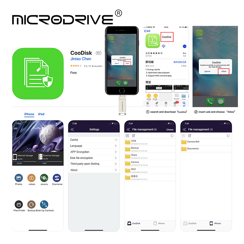 USB 3.0 Flash Drive 4GB 8GB 16GB 32GB 64GB For iPhone 8 7 Plus Lightning to Metal Pen Drive U Disk for iOS10 memory stick 128GB