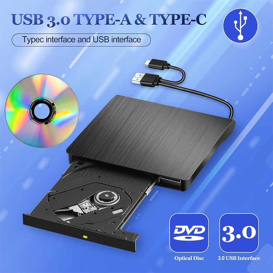 2 in 1 USB3.0 Type C External DVD RW Drive Slim Portable DVD CD Player Drive Burner Reader Optical Drive For LaptopPC DVD Burner