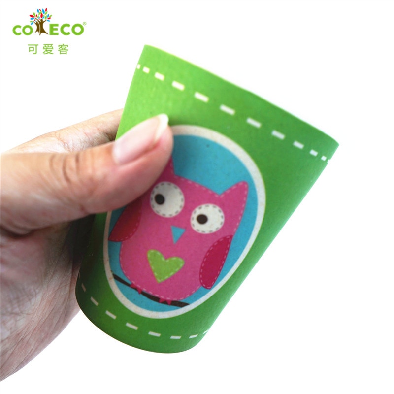 Taza de agua de fibra de bambú COECO para niños, taza de alimentación de bebé respetuosa con el medioambiente, taza de zumo de leche con dibujos para niños