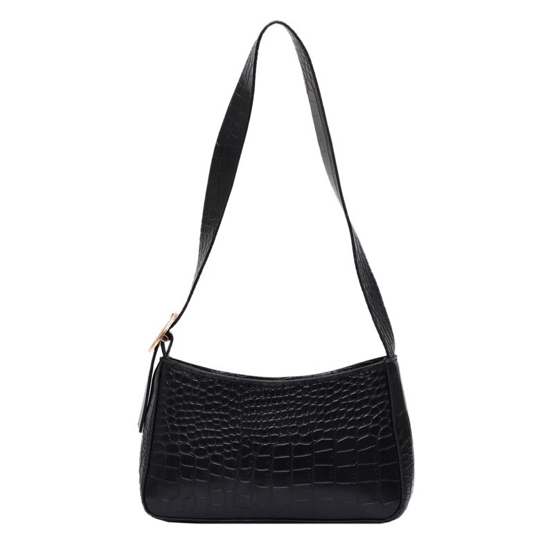 Messenger Handbags Retro Alligator Pattern Women shoulder bags Flap PU Leather Casual Solid crossbody bags for women Bolsas: Black