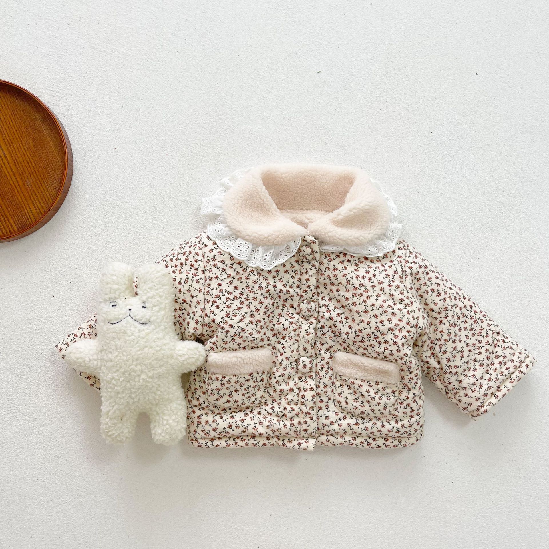 Winter Baby Meisje Warme Jas Leuke Bloemen Kids Fleece Jas Dikker Katoenen Baby Vest Jas Plus Fluwelen Kinderen jas