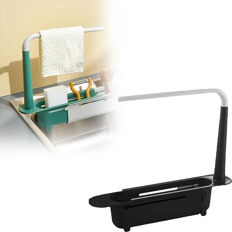 Telescopic Sink Shelf Kitchen Sink Drain Rack Storage Basket Kitchen Gadgets Accessories Tool Sinks Organizer Soap Sponge Holder: Black Nickel