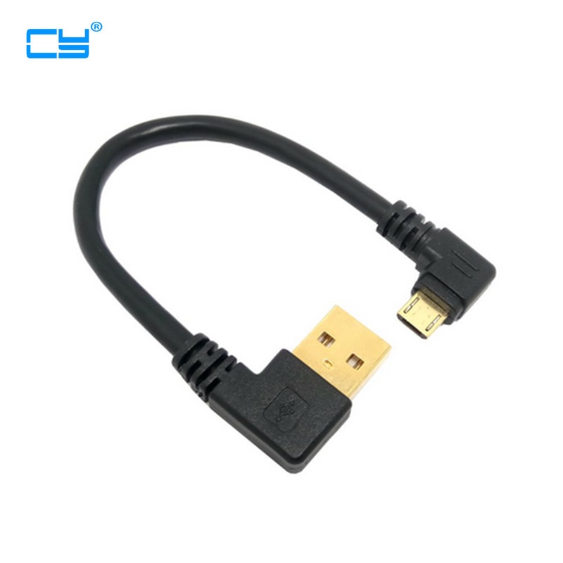 vergulde plug 15 cm korte 90 graden Links hoek USB Een man naar Micro USB Male haakse data power kabel