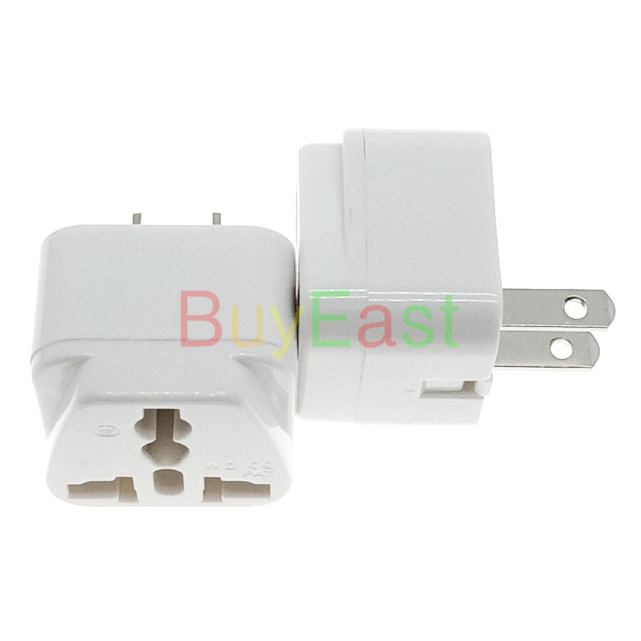 Universal to US Canada 2 Pin Power Plug Adapter AC100~250V 10A White Color