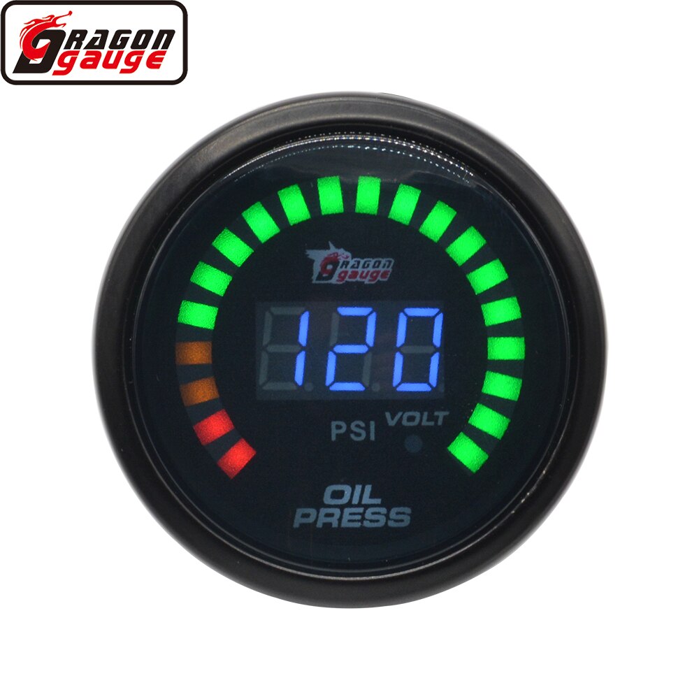 Dragon 52Mm Digitale Display Lcd Auto Gewijzigd Meter Water Olie Temperatuur Boost Druk Volt Toerenteller Rpm Air Gauge: Oil pressure gauge