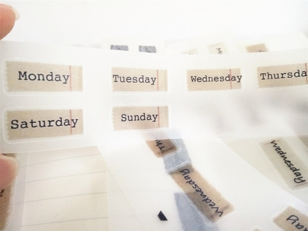 49 st vintage veckovisa engelska planerare klistermärken svavelsyra transparent papper för dagbok scrapbooking etikett dekorativa brevpapper