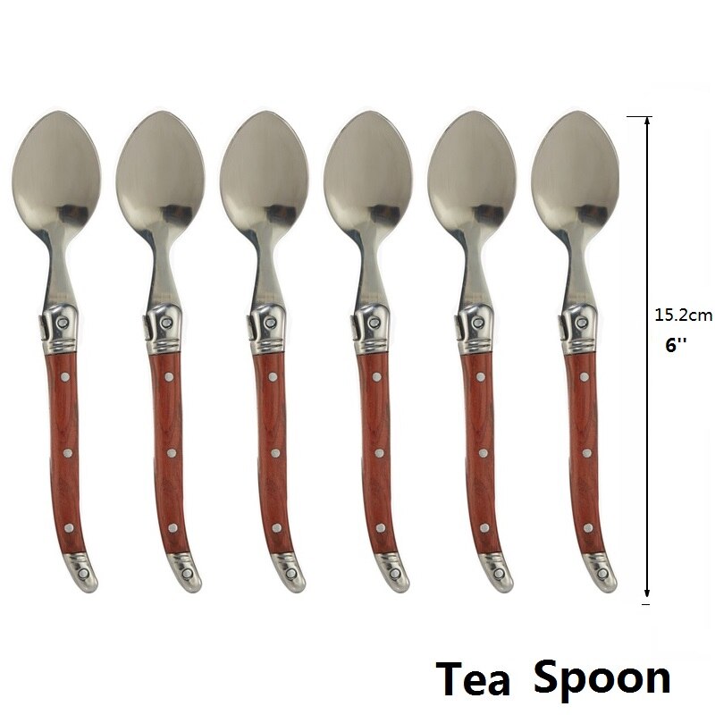 Laguiole-cuchillos para carne, tenedores, cuchara de mesa, Mini cucharadita de café, mango de madera, cubiertos para restaurante, Bar, vajilla de madera, 6 uds.: 6pcs Teaspoon