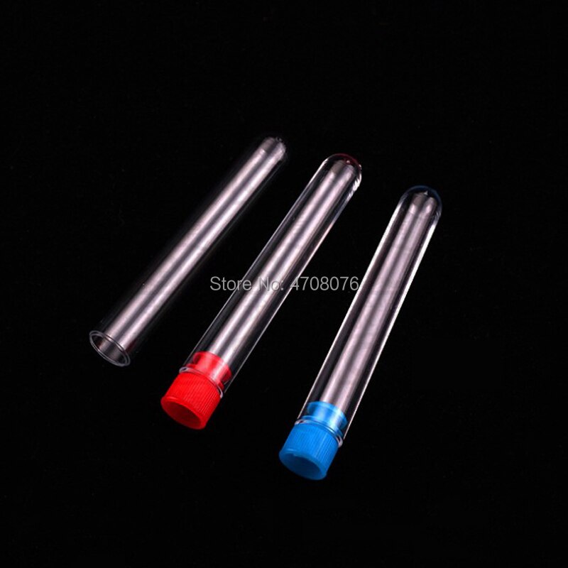 Tubo de ensayo de plástico con tapa de color, material PS para laboratorio, fondo redondo transparente, 12x60mm, 100 unids/lote