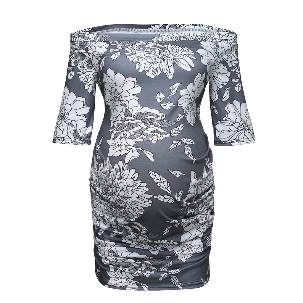 Women Pregnancy Short Sleeve Off Shoulder Tops Nusring Maternity Clothes Summer Pregnancy Wear: Gray / M
