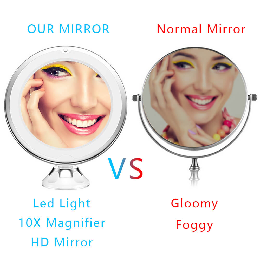 10X LED Light Makeup Mirror Lamp Magnifier Battery Portable Hand Vanity Glass Mini Miroir Bathroom Cosmetic Bath Suction Cup