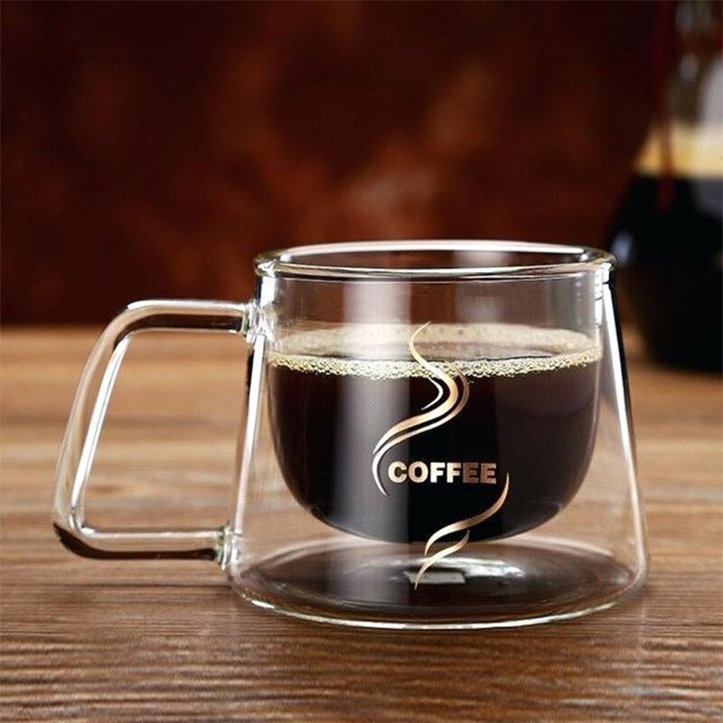 Taza de café de vidrio transparente de doble fondo, vaso de vidrio resistente al calor para leche y té