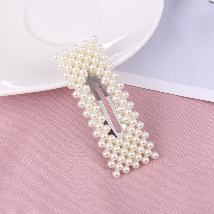 Clip de perla para el cabello para mujer, pasador de pelo con forma de corazón, horquilla de ajuste, , Accesorios para peinados,: Square hollow