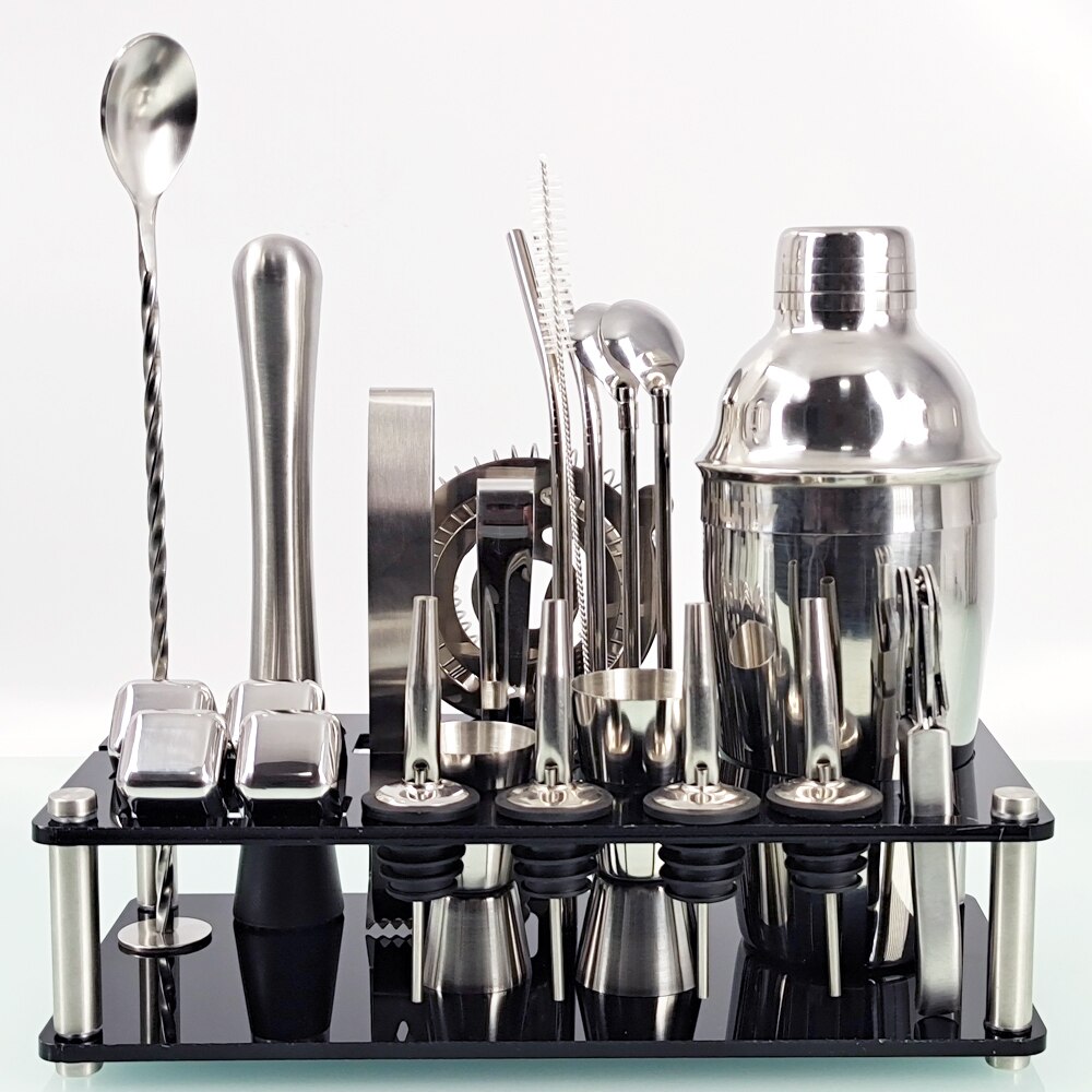 Barman Kit 23 Stuk Cocktail Shaker Set Van Roestvrij Staal Ijs Graan Acryl Stand Voor Gemengde Drankjes Martini Bar gereedschap: 550ML