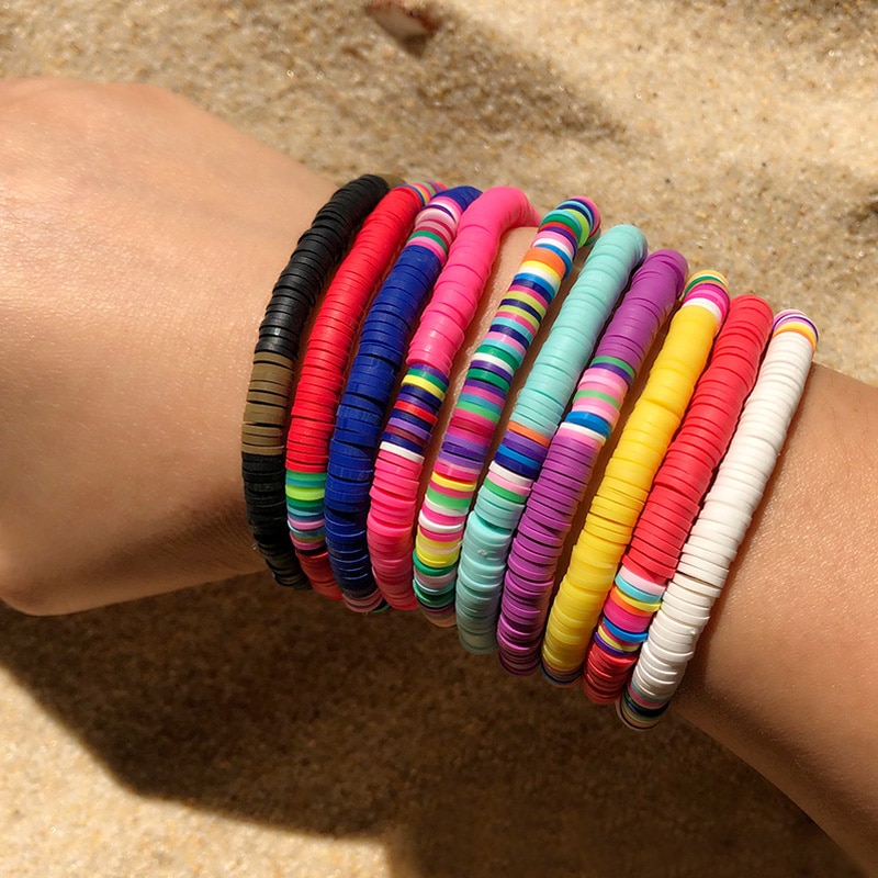 Bohème perle extensible Bracelet plage coloré polymère argile Heshi perle Bracelet à breloques femmes