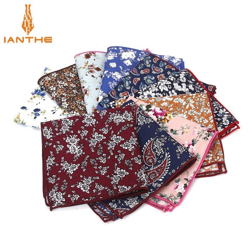 Brand Style Hankerchief Scarves Vintage Cotton Pocket Hankies Men's Pocket Square Handkerchief Flower Paisley Hanky
