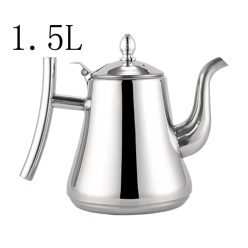 Stainless Steel Tea Pot Coffee Pot With Filter Hotel Restaurant Induction Cooker Tea Kettle Water Pot 1L/1.5L: Silver-1.5L