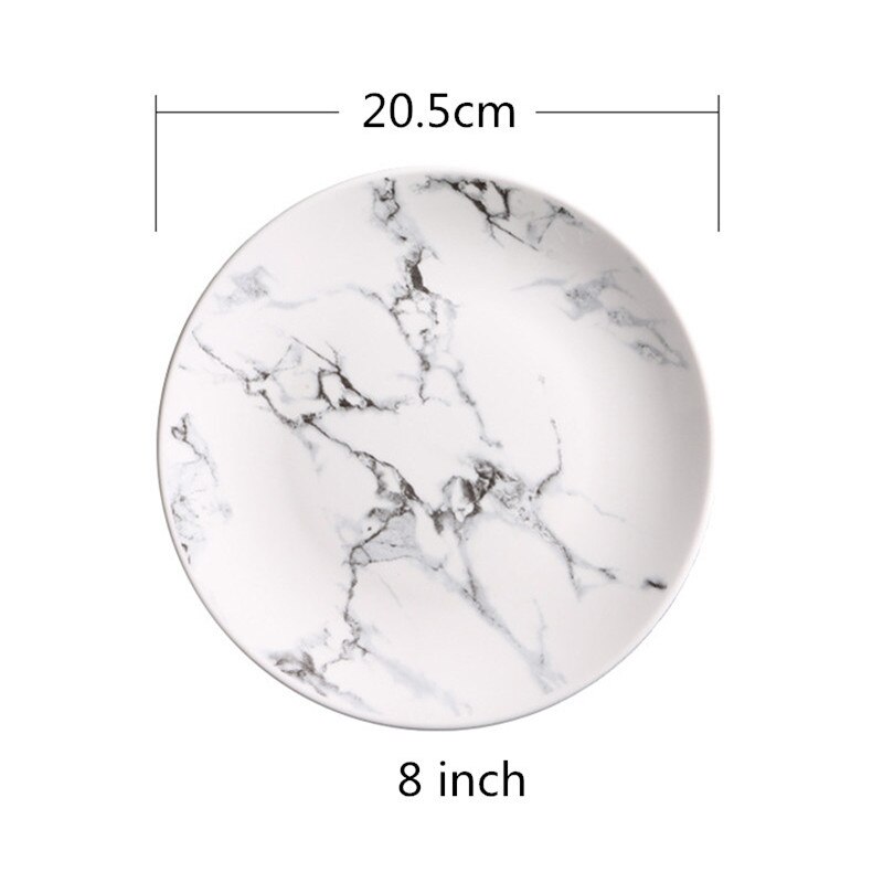 8 inch Marble Ceramic Plates Dinner Porcelain Dessert Plate Beef Dish Fruit Plate Cake Tray Food Ceramic Tableware 1pc