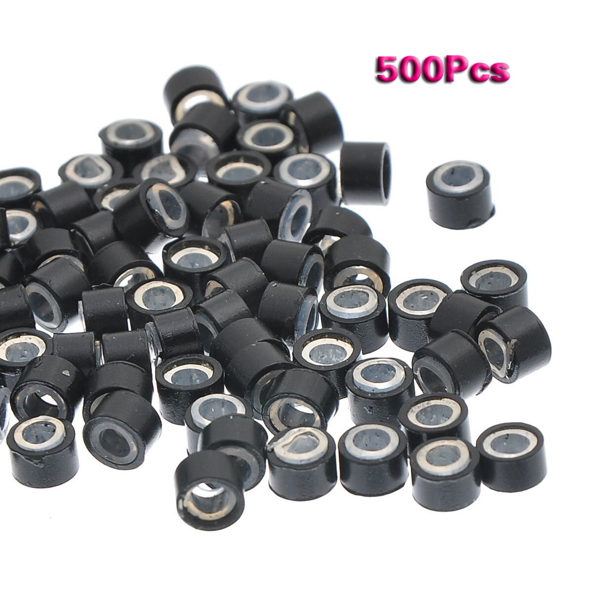 500 Stuks Zwart 5mm Siliconen Gevoerd Micro-ring Links Kralen voor IK Stick Hair Extension Installatie en Veren