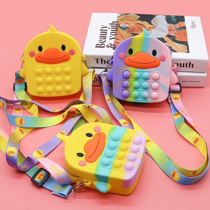 New little yellow duck pop it kawaii cute toy shoulder bag lalafanfan squishy anti-stress relieve squeeze toy for children