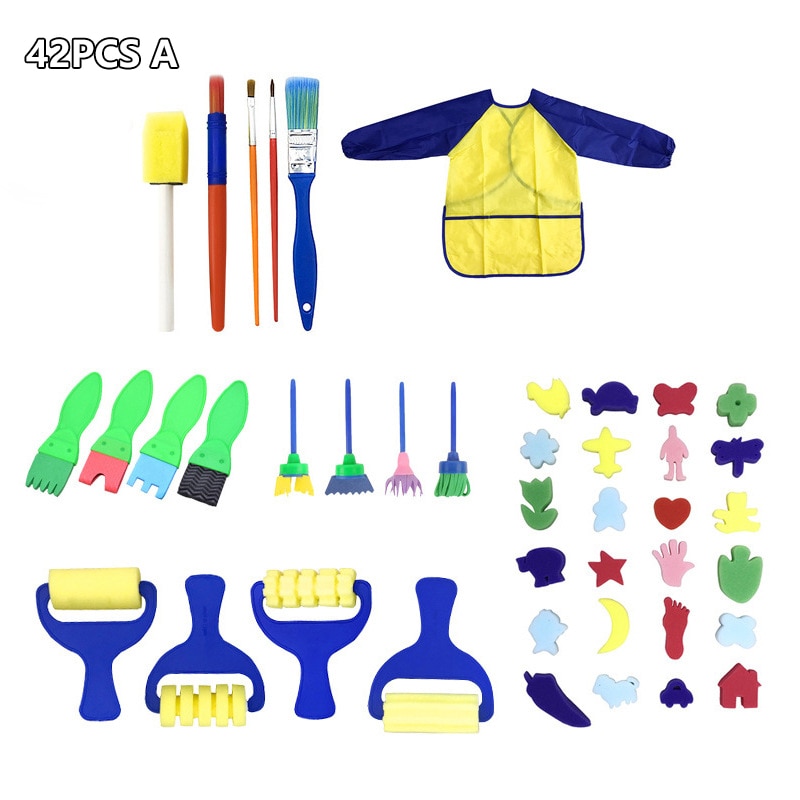 DIY Children Painting Foam Sponge Brush Apron Moulds Tools Kit Kids Early Art Education Learning Drawing Graffito Tools