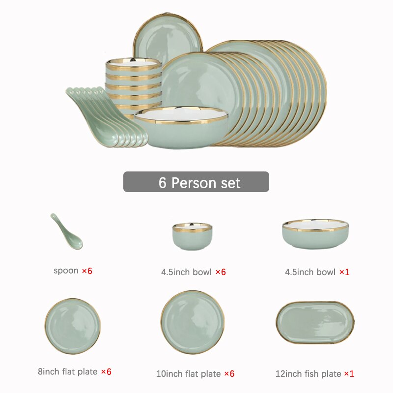Plates Dishes Luxury Tableware Plate for Food Porcelain Kitchen Dish for Restaurant Party 1/2/4 Person Dinner Plates Set