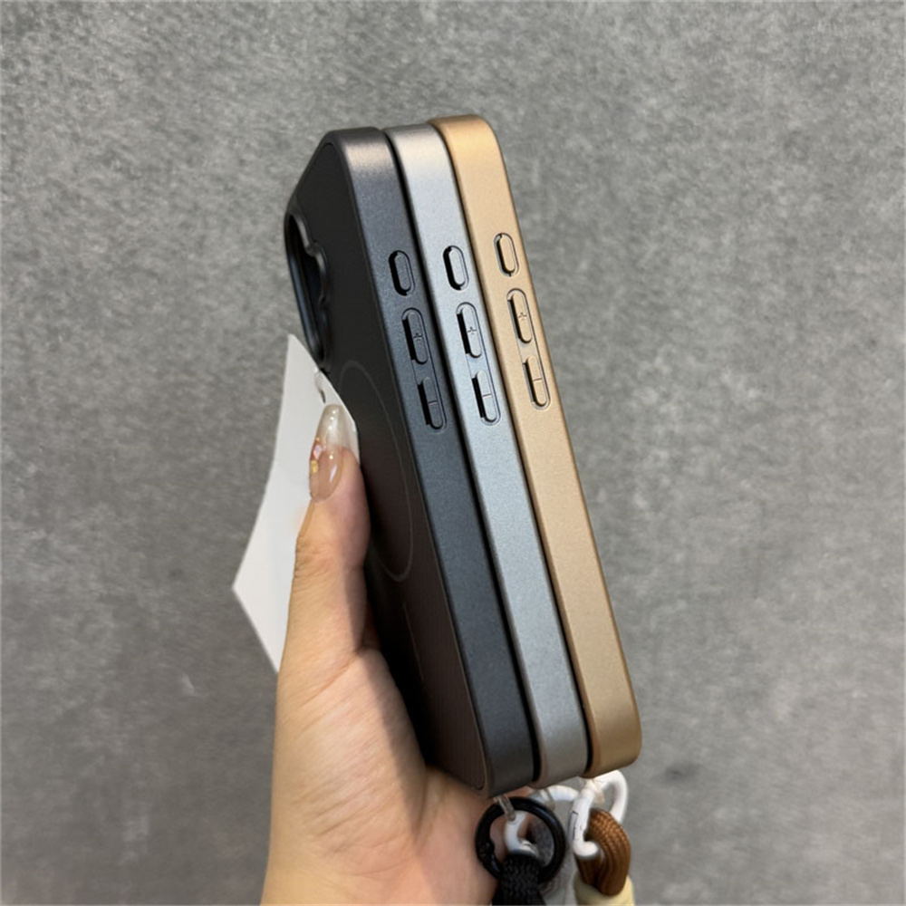 Luxury With Lanyard Kevlar Pattern For Magsafe Phone Case For iPhone 16 15 14 13 12 Pro Max Magnetic Wireless Charging Cover