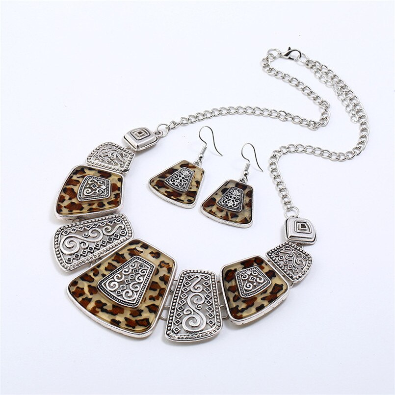 Olaru Extendy Vintage Luipaard print Sieraden Set Voor Vrouw Choker Ketting met Earring Verklaring Sieraden: color1