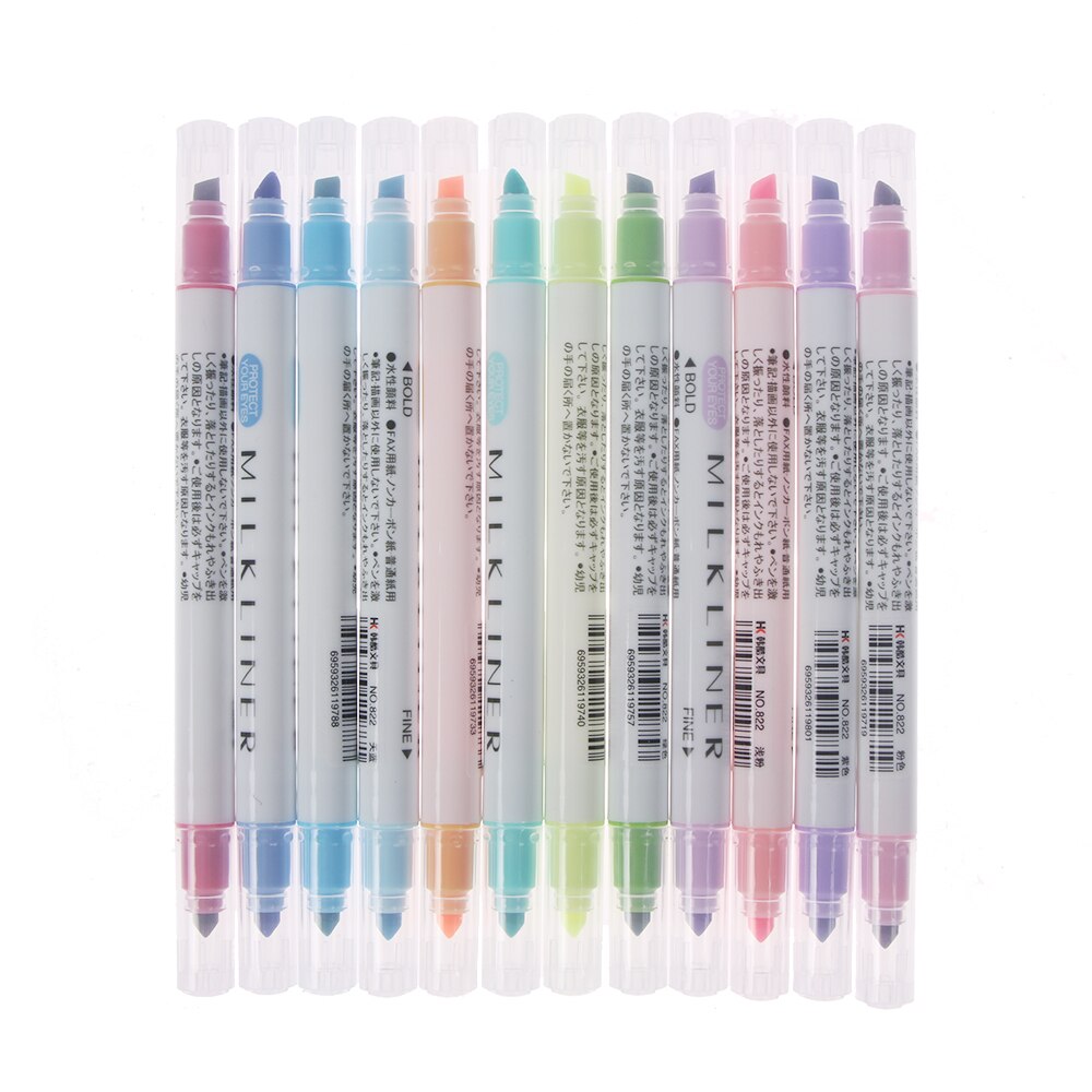 12 teile/satz Milkliner Doppel geleitet Fluoreszierende Stifte Liner Milch Marker Stift Textmarker Nette Kunst Zeichnung Magie Stift Schreibwaren