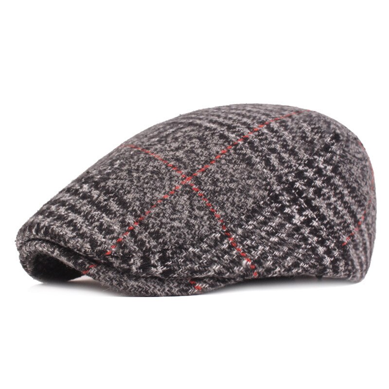 FS-Boina a cuadros de Tweed británico para hombre, gorros de lana plana, hiedra, Boina clásica a rayas, primavera e invierno: Gray Flat Cap