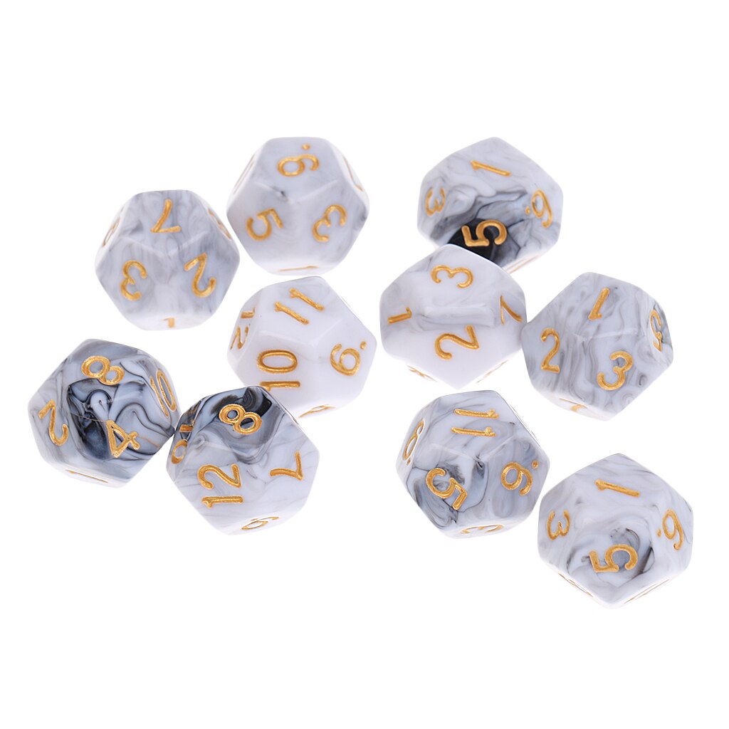 10 stück 12 Seitige Würfel D12 polyedrisch Würfel für Party Tisch Spiele Weiß Grau: Weiß grau