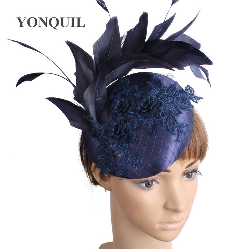 Mooie Mode Vrouwen Bruiloft Hoed Bridal Dames Bruiloft Fascinators Hoofdband Met Fancy Feather Party Gelegenheid Haar Accessoires: navy