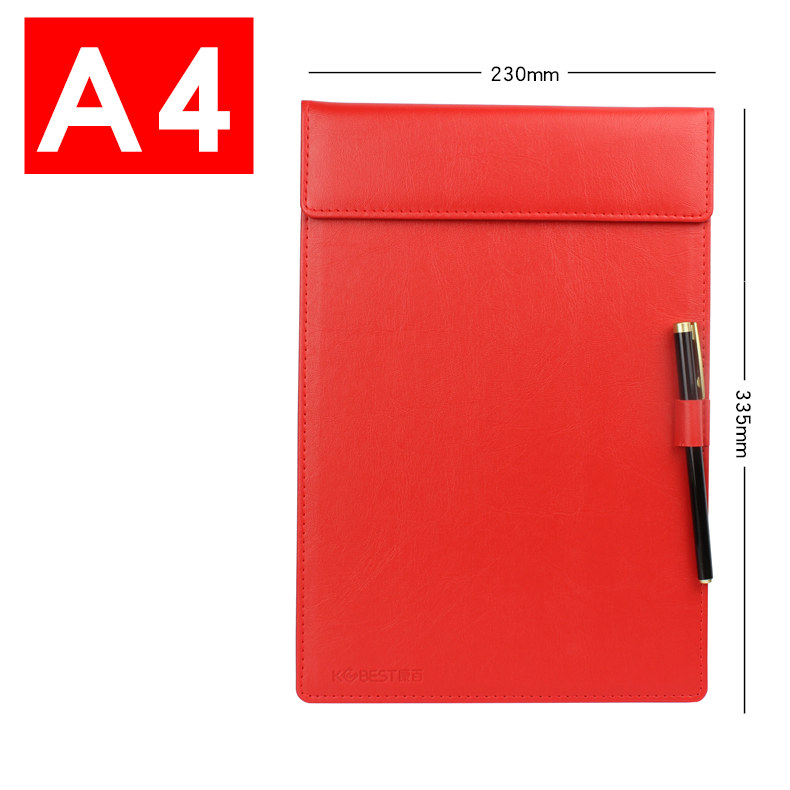 A4 a5 a6 udklipsholder m / penholder pu læder magnetisk fil papirprofil klipstav skrivetavle padmåtte (sort brun rød): A4 røde