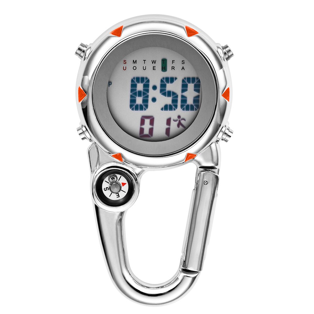Digitale Klettern Uhr Clip-Auf Rucksack Karabiner Taschenuhr Männer Kompass Temperatur Woche Anzeige Bergsteigen draussen-Sport: Orange