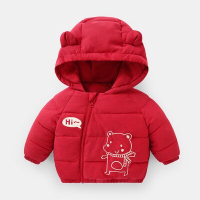 Baby Katoenen Jas Winter Kleding 6 Maand Gewatteerde Jas Top Te Houden Warm Jongens En Meisjes 1-3 Jaar oud Hooded Rits Dier Kleren: red / 100CM