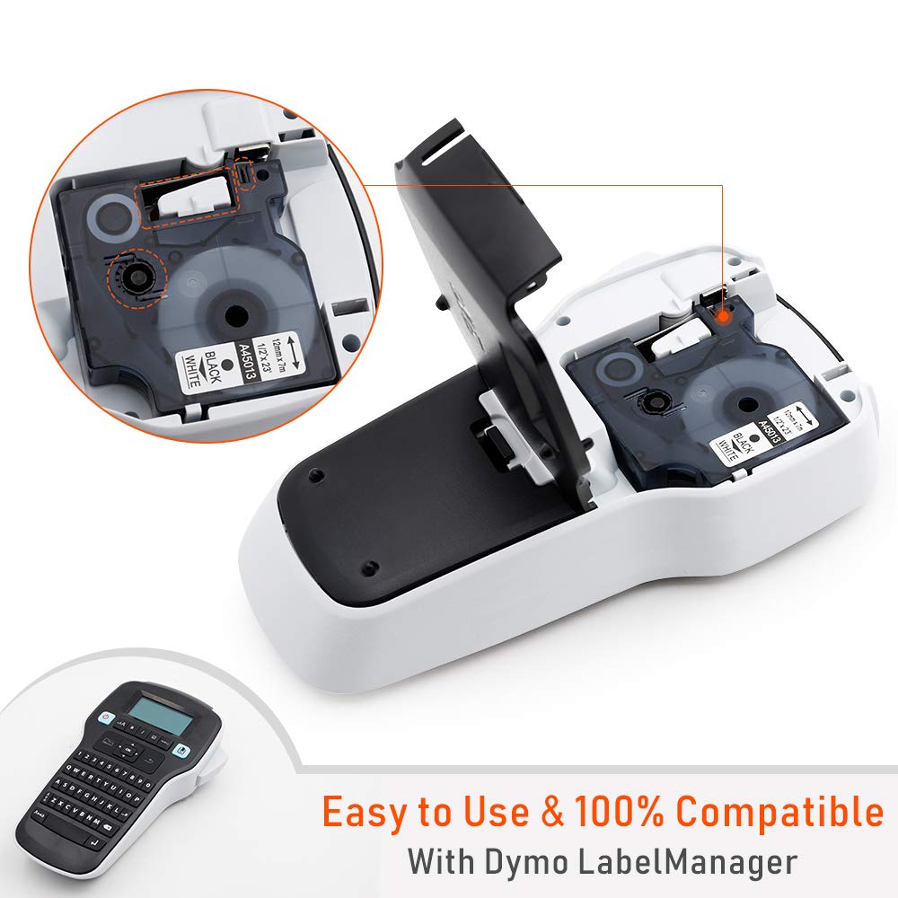 4 Packs Kompatibel Dymo D1 Label manager 45013 Kennzeichnung Band 12mm Schwarz auf Weiß für Dymo Label Drucker Ersetzen 45113 43113