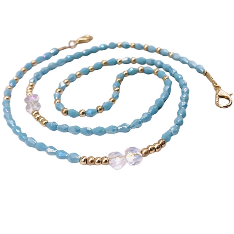 Ręcznie pleciony imitacja kryształu maska łańcuszek smycz okularowy anty-zgubiony uchwyt biżuteria naszyjnik z koralików pasek smycz: niebieski