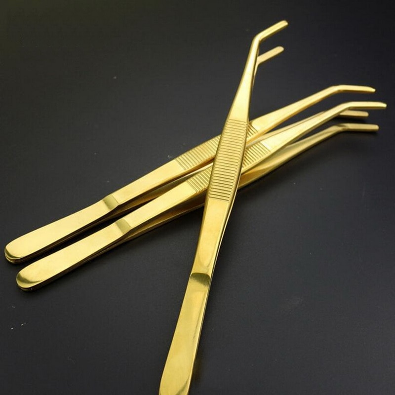 Pinzas de barra larga chapadas en oro de , pinzas decorativas para cóctel, soporte de herramientas, pinzas de hielo