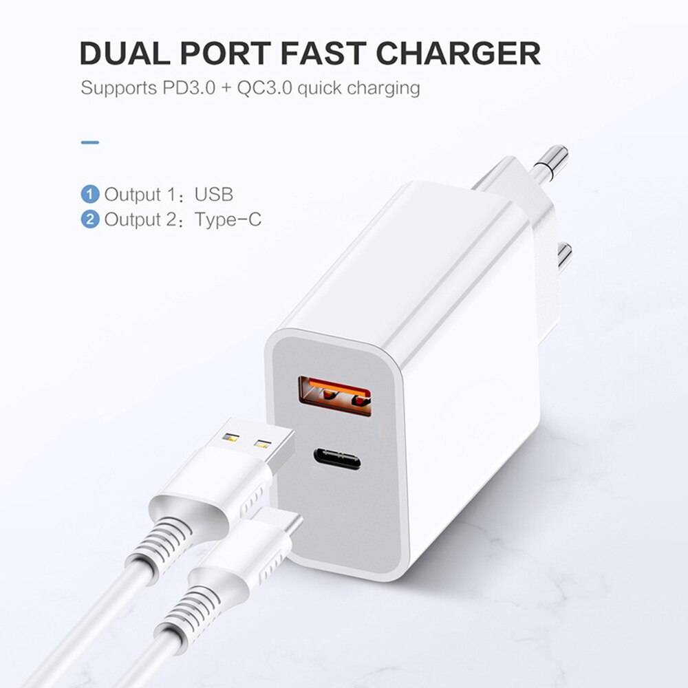 18W Pd QC3.0 Snel Opladen Type C Quick Charge 3.0 Us Adapter Dual Usb Charger Voor Iphone 13 12 11 Pro Max Mini Se Xs Xr 8 Ipad