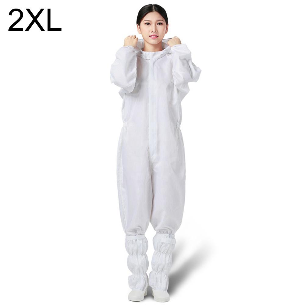 Protection Overall Reusable Dustproof Anti-static Protective Coverall Protective Gown Dust-proof Anti-static Suit With Hood: White / XXL