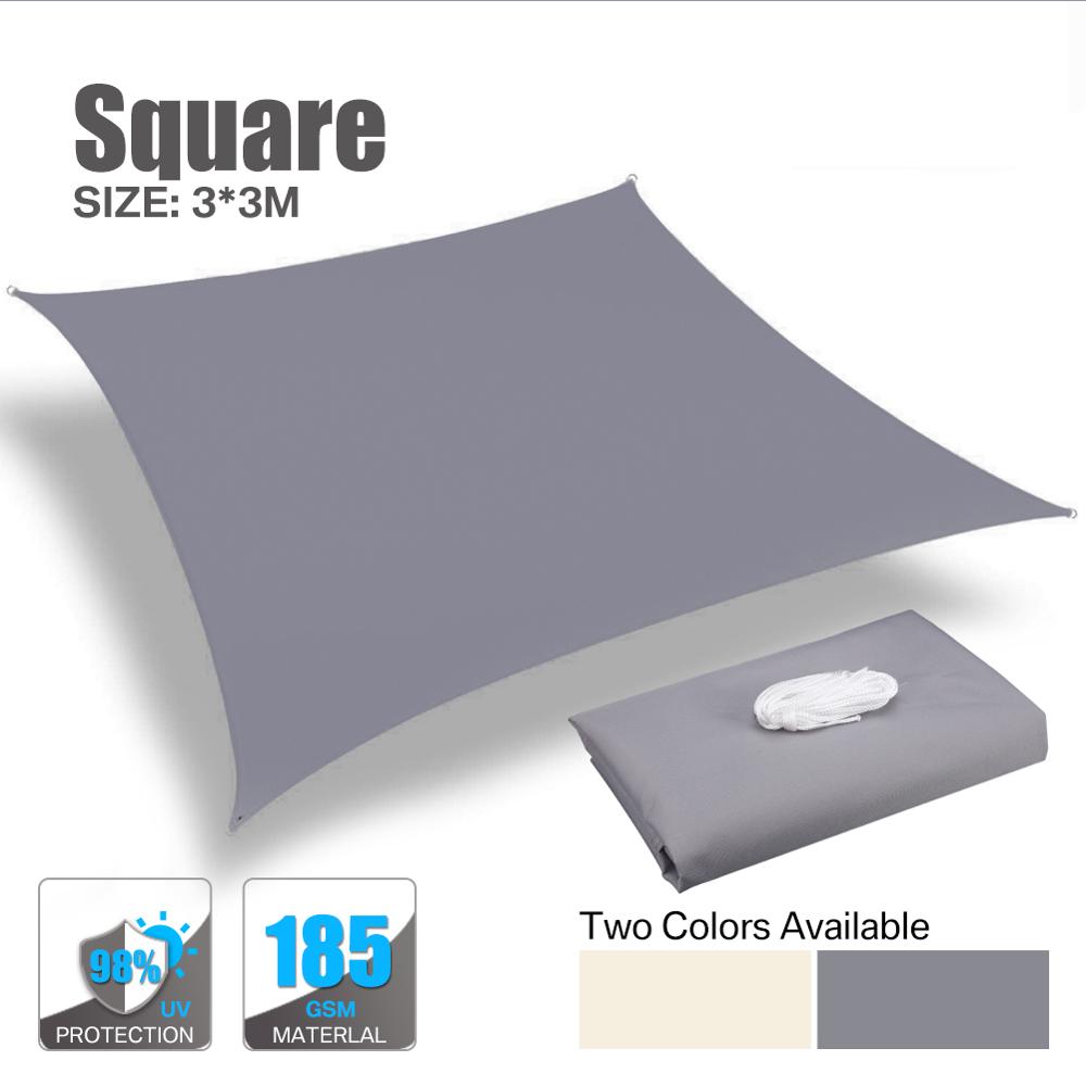 Waterproof 1800D Gray Square Rectangle Shade Sail Garden Terrace Canopy Swimming Sun Shade Camping Hiking Yard Sail Awning Tent: Grey  3x3M