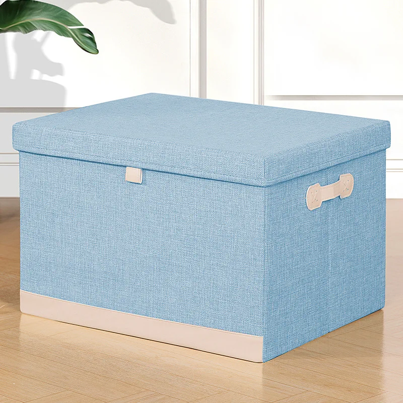 Cotton Linen Folding Storage Box with Lid Closet Drawer Clothes Books Toys Sundries Quilts Organizer Laundry Basket for Wardrobe: M / PURPLE