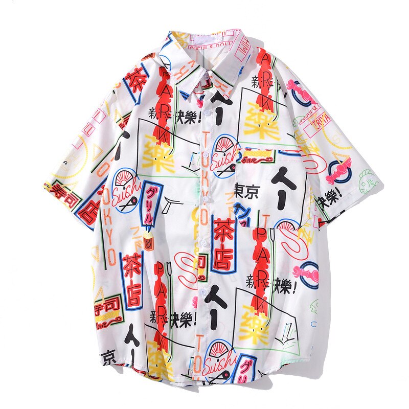 Mörk ikon tryckt hawaii skjorta herr sommar herrskjorta kortärmad streetwear kläder: Vit / L