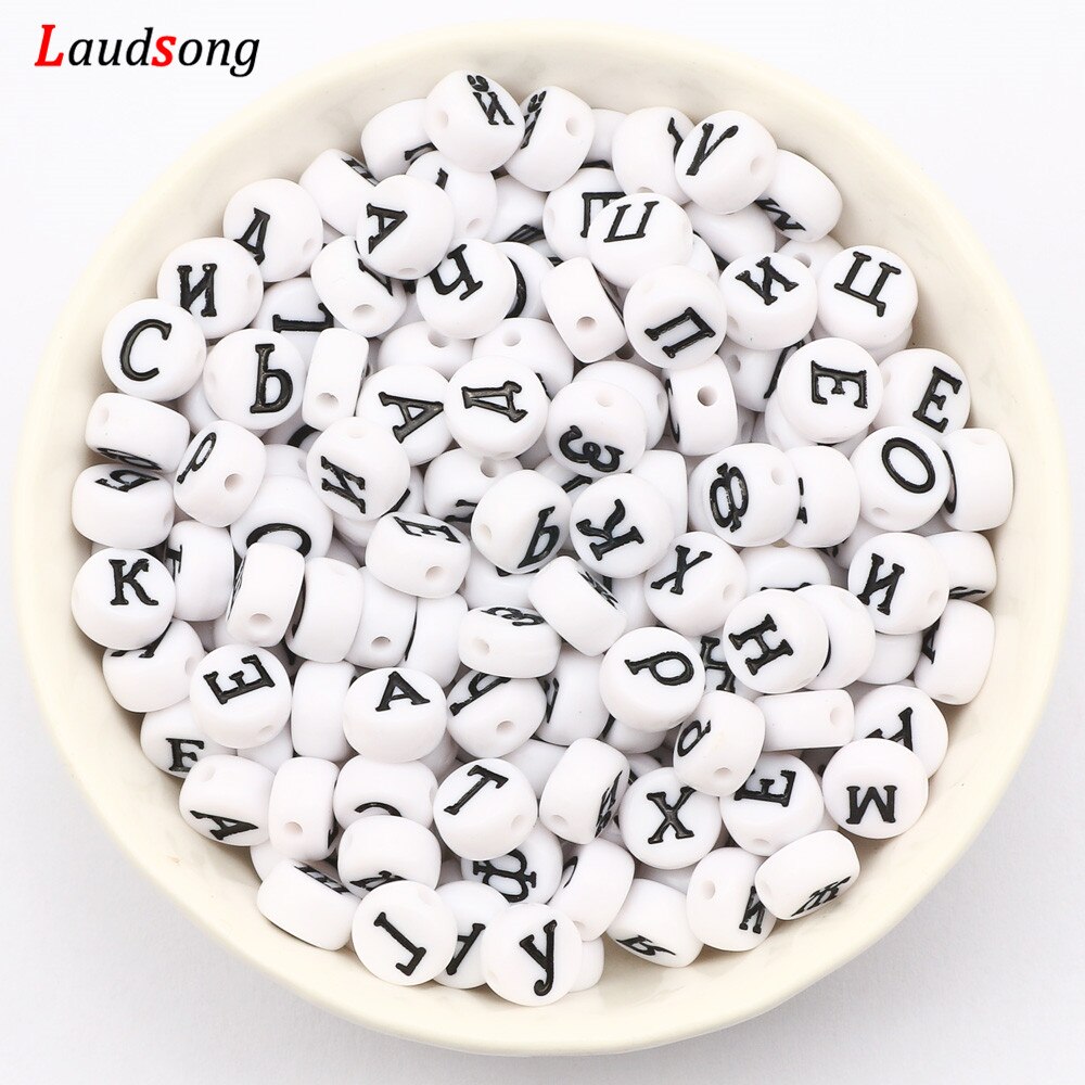 7mm blanc mélangé russie lettre acrylique perles rondes plat Alphabet perles pour la fabrication de bijoux à la main Bracelet à bricoler soi-même collier
