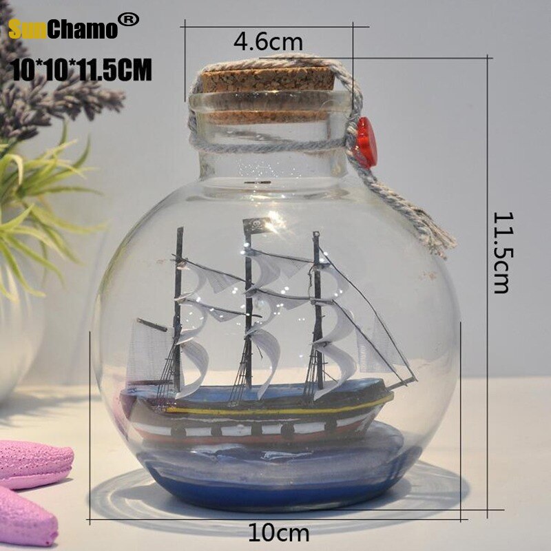 Mini barco pirata de navegación para decoración del hogar, botella pequeña de corcho de madera, vidrio, abalorio, frasco de deseos, de San Valentín