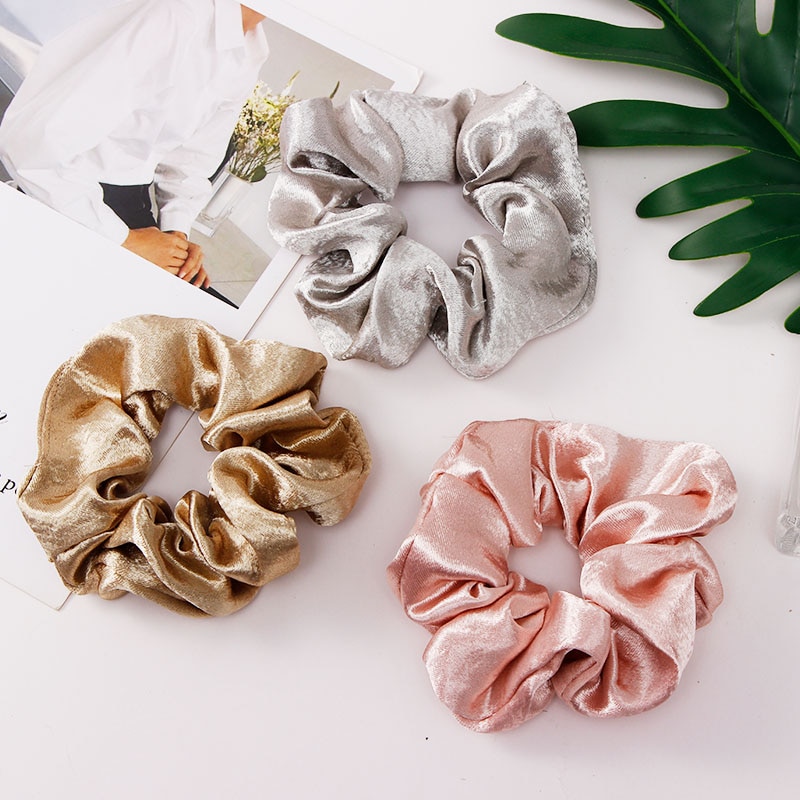 Diademas elásticas de seda de color liso para mujer, coletero, goma para el pelo, accesorios para el cabello