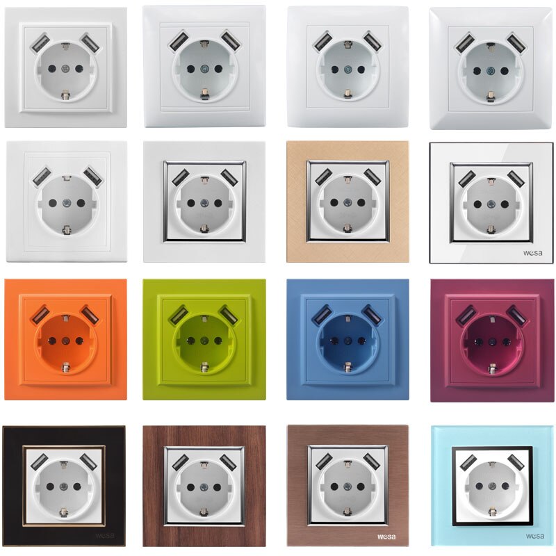 USB Wall Socket Double USB Port 5V 2A EU Standard Enchufes With Ground Para Pared Dual USB Charger Port For Mobile LC--19