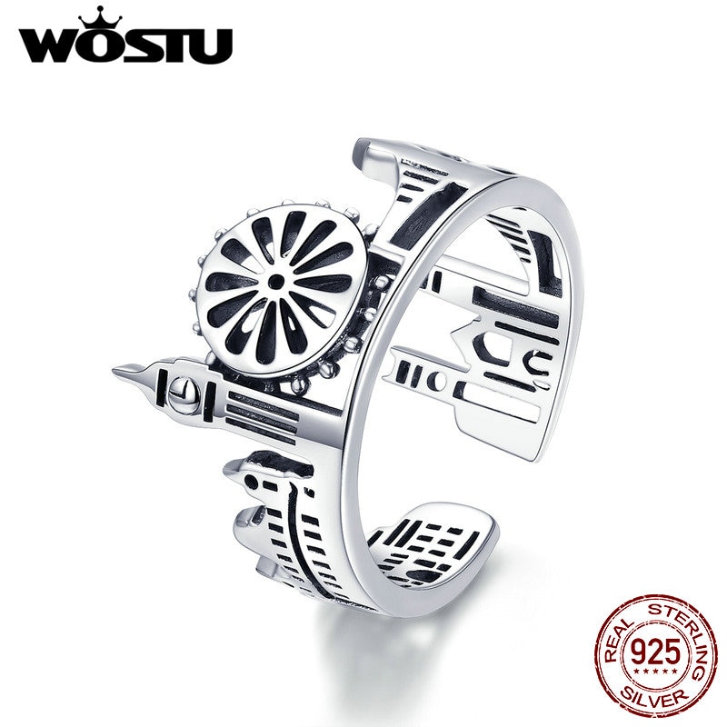 Wostu Top 925 Sterling Zilver London City Ringen Voor Vrouwen Romantische Vintage Ring Mode Punk Partij Sieraden Beste Cadeau CQR474